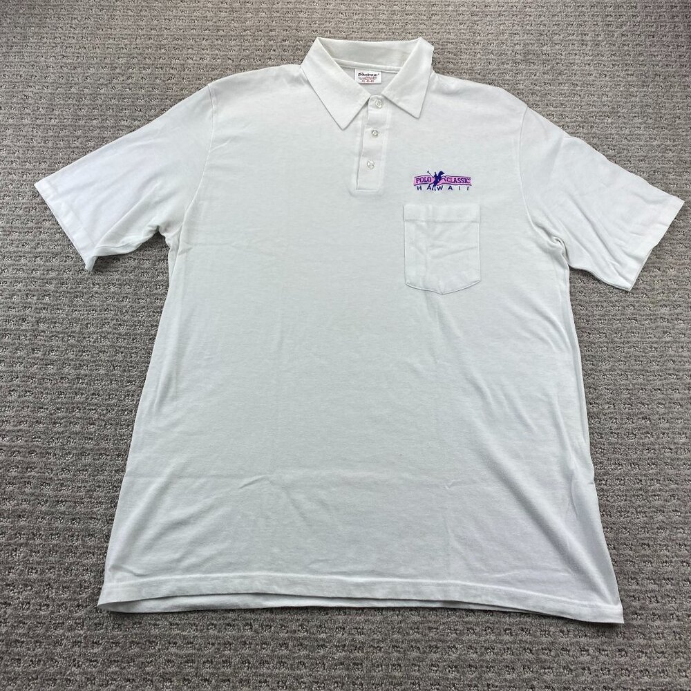 Vintage Stedman Made in USA Polo Shirt Men XL White Polo Classic Hawaii 80s